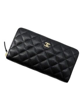 Chanel Wallet Quilted Classic Long Zip CC Logo Caviar Leather Black